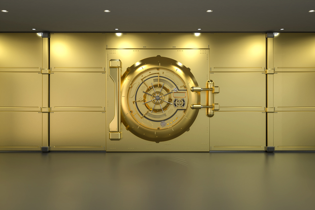 Golden bank vault door closed