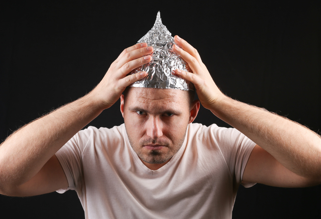 Man Wearing Tinfoil Hat